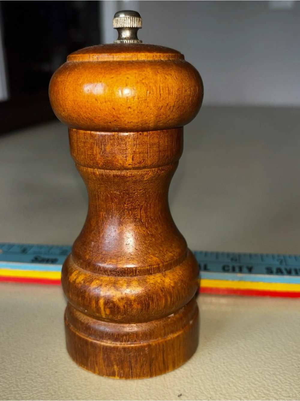 Vintage Chin Te Fa Wooden Pepper Mill Grinder Stainless Steel Taiwan 5½”